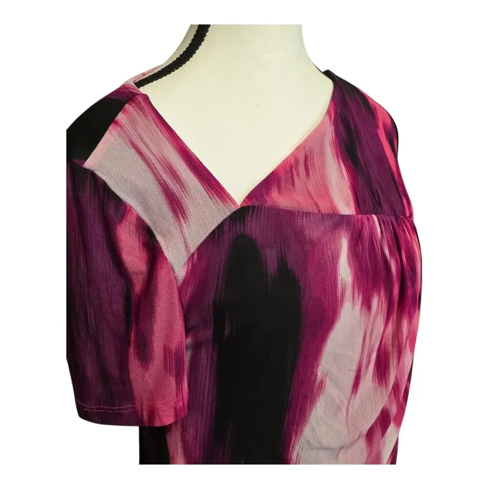 Calvin Klein Blouse Womens Small Asymmetrical Neck Ruched Abstract Colorful NWT - Picture 4 of 11